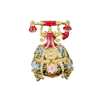 Telephone Jewelry Box Vintage-Style Telephone Trinket Box Jeweled Enamel-Like for Women, Vanity, Dresser