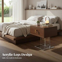 Bedside Stand Modern Minimalist Design Wavy Accent Table Transparent Frame Space-Saving for Apartment Dwellers, Bedroom