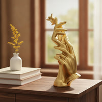 Hand Statue with Roses Golden-Hand Statue Sculptural for Living Room, Bookshelf