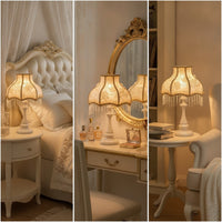 Fringe Table Lamp Decorative Table Lamp with Textile Shade Vintage-Inspired Princess-Style for Girls, Bedroom, Reading Corner