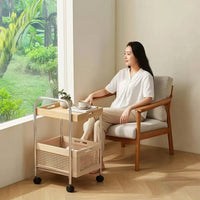 Storage Cart with Wood Trays Compact Two-Tier Trolley Easy Assembly for Bedroom