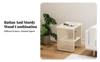 Two-Tier Woven-Panel Side Table Japanese Design 2-Tier Table Space-Saving