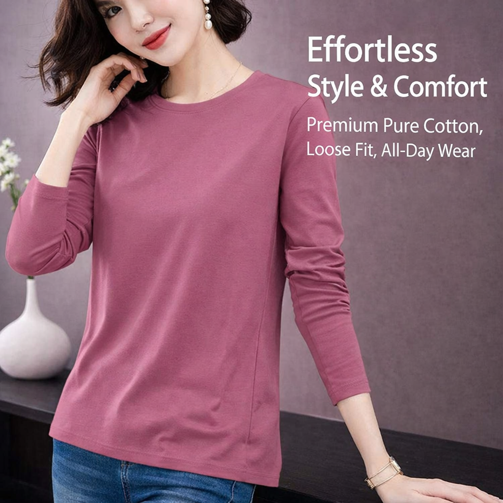 Womens Tops Long Sleeve T Shirts for in Loose Fit, Ladies Made from 95% Material for Ventilated Comfort, Pullover for Everyday Wear