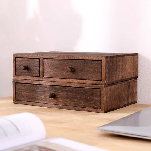Wooden Desktop Organizer Space-Saving Mini Drawer Cabinet Miniature Wooden Chest of Drawers Clutter-Unobstructed Organization