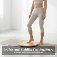 Natural Bamboo Wooden Toe Function Board Polished Finish Round Pilates Balance Board Portable Reversible Balance Disc Ergonomic for Dancers, Athletes, Home Gym, Office