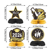 4 Pieces Graduation Table Decoration Easy Assembly Graduation Honeycomb Centerpiece for Graduates, Students, School Event