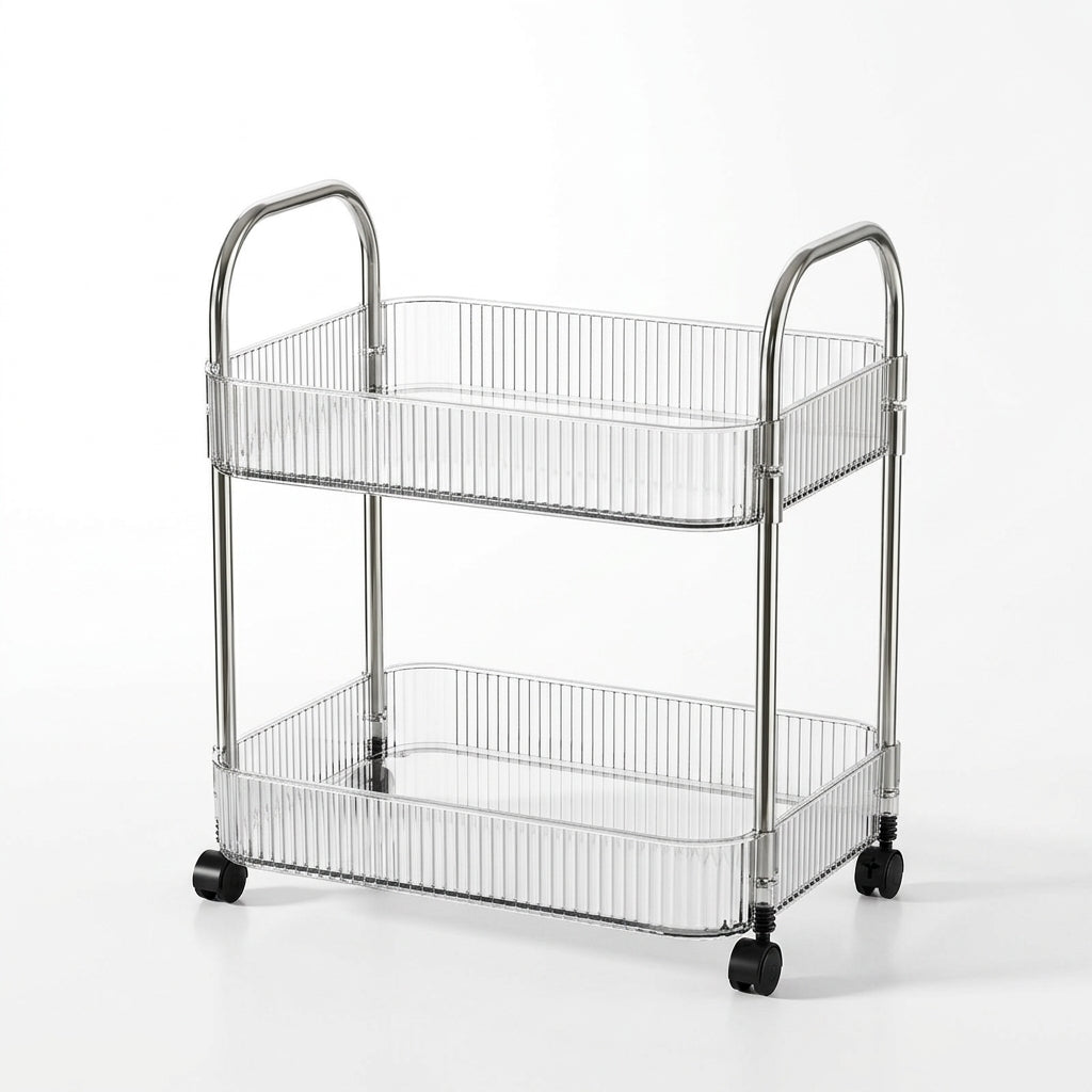 Mobile Storage Cart, Rolling Organizer with Wheels, Bedside for Bedroom, Clear Acrylic Kitchen Trolley for Bathroom