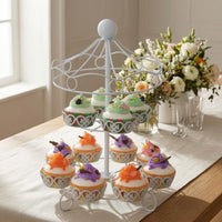 Powder-Coated 12-Cup Cake Stand Iron White Cupcake Stand Openwork Tableware Curled Feet