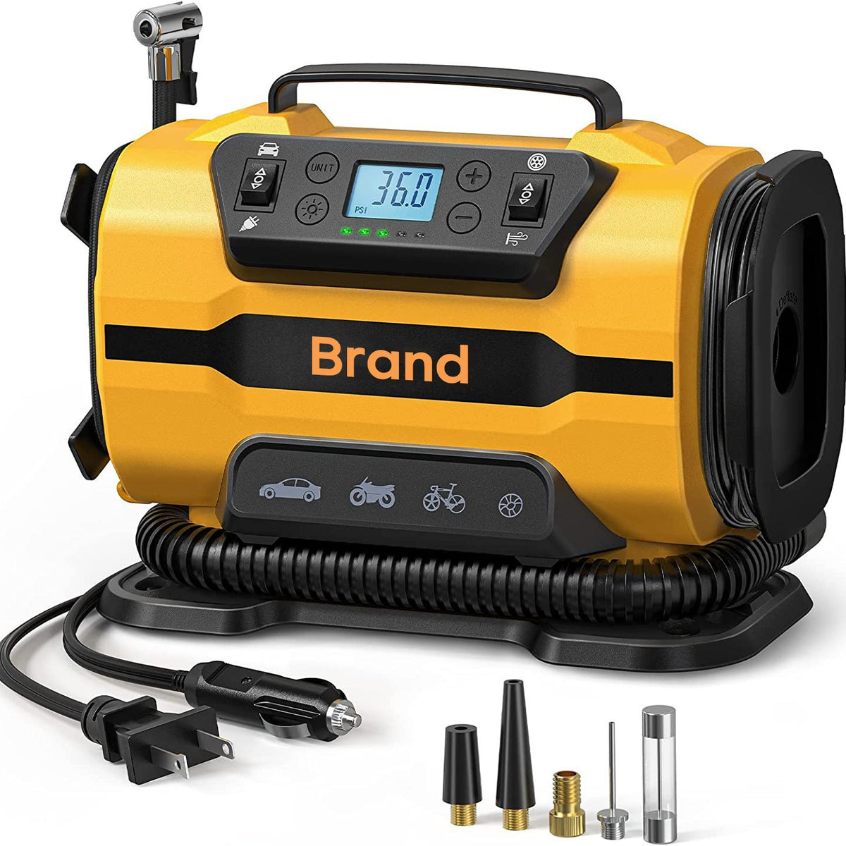 AC/DC Car Air Pump 110-230V AC and 12V DC Dual Power Inflator with Digital Display