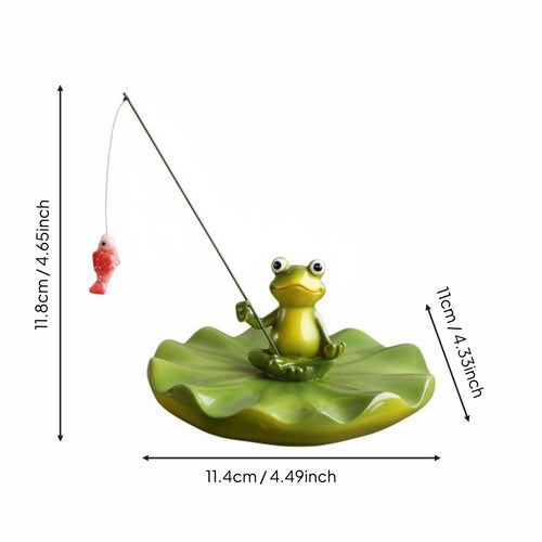Fishing Frog Figurine Handcrafted Look Buoyant Frog Statue Resin Pond Floater for Carp Tank, Patio
