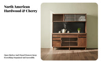 Wooden Buffet Cabinet Rock Slab Countertop Coffee Bar Cabinet Multi-Functional Design Dining Room Storage Hutch for Adults, Kitchen, Entryway, Hallway