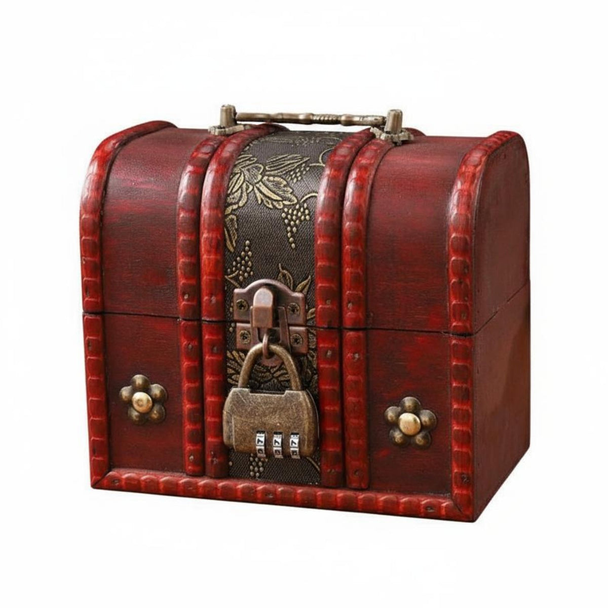 Red Wooden Storage Box with Lock Lockable Treasure Box Ideal Gift Vintage Wooden Treasure Chest for Desktop