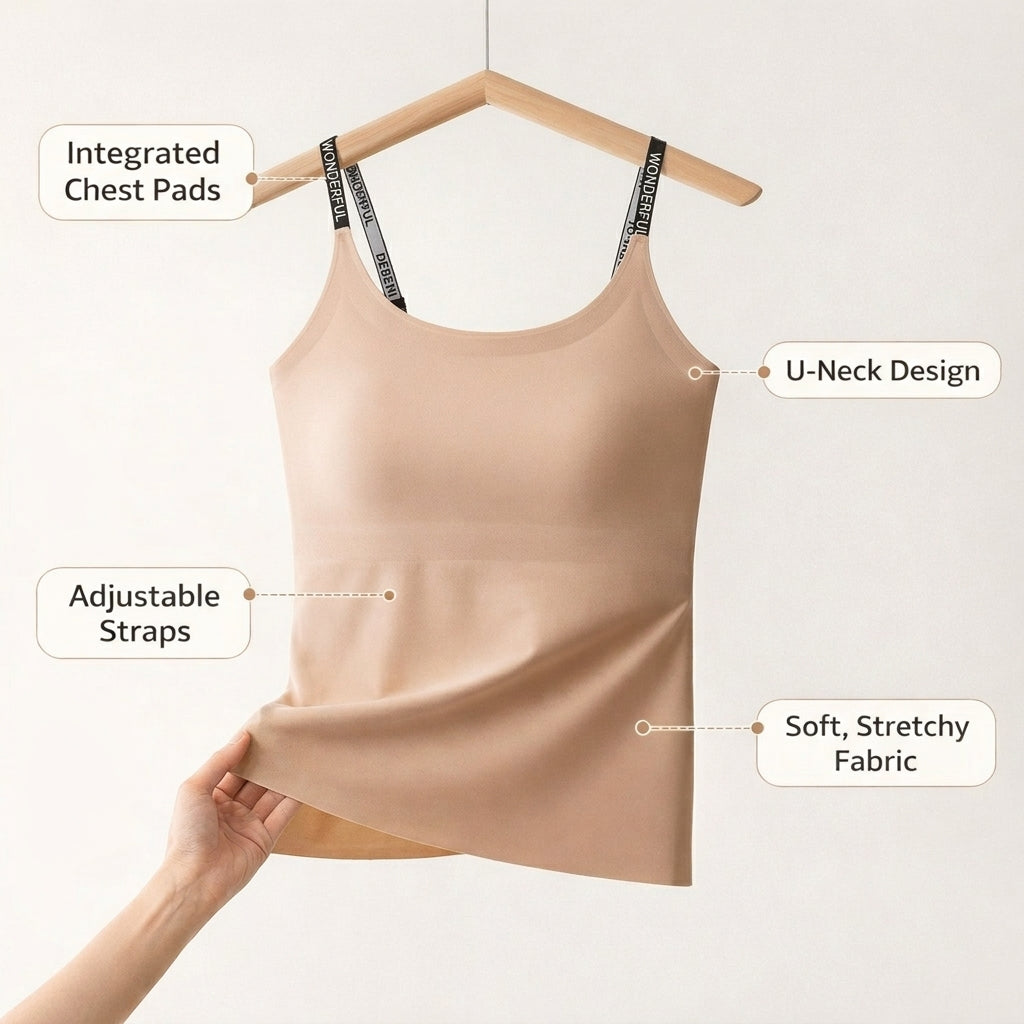 Vest Tops Women UK with Built-In Padded Cups for Comfort, Ice Silk Camisole for Summer Tank Adjustable Straps Base Layer