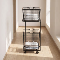 Rolling Laundry Basket Cart Breathable Two-Tier Laundry Cart Space-Saving
