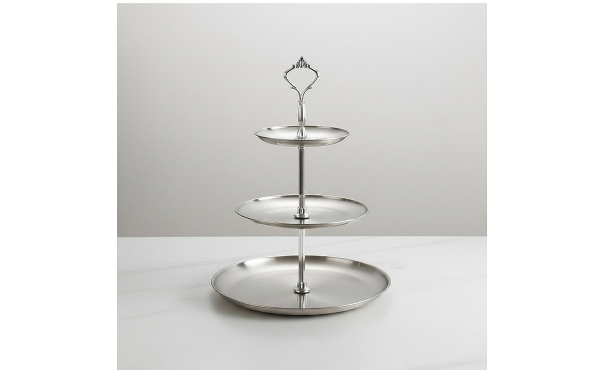 Stainless Steel 3-Tier Dessert Stand Metal Dessert Stand with Handle Pedestal Cupcake Stand Sturdy for Party Hosts, Afternoon Tea, Buffets, Parties