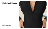 Long Sleeve Zip up Swimsuit Close-Fitting Cut Long Sleeve Wave-Riding Ing Figure Suit Front Fastener Sun Protection Shirt Sun