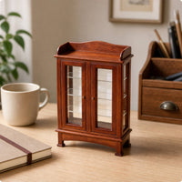 Dollhouse Cabinet with Glass Doors Freestanding Miniature Display Cabinet Realistic Miniature Furniture Display Shelf for Miniaturists, Diorama