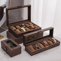 Retro Wood Grain Watch Storage Box with Lid, Multi-Size Display Case