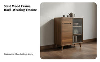 1 Piece Dining Room Buffet Cabinet Wooden Sideboard Storage Cupboard Fluted Glass Door Solid Wood Frame Versatile Console Suitable for Adults Entryway Hallway Home Office