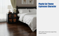 Retro Bedside Table, solid wood, double drawer storage, bedroom, cat motif, creative Chinese style