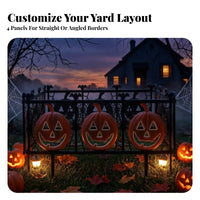 4 Pieces Halloween Fence with Stakes | Outdoor, Festive, Jack-O'-Lantern Fence Panel, for Yard