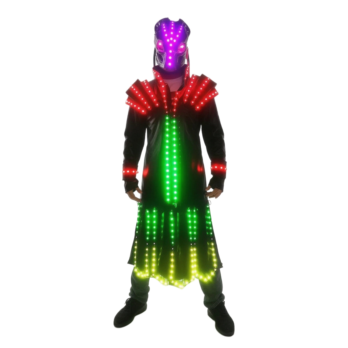 Full-Body LED Costume Glow Glowing Suit with Helmet Nightclub Light up Costume Wearable for Cosplayers, Halloween
