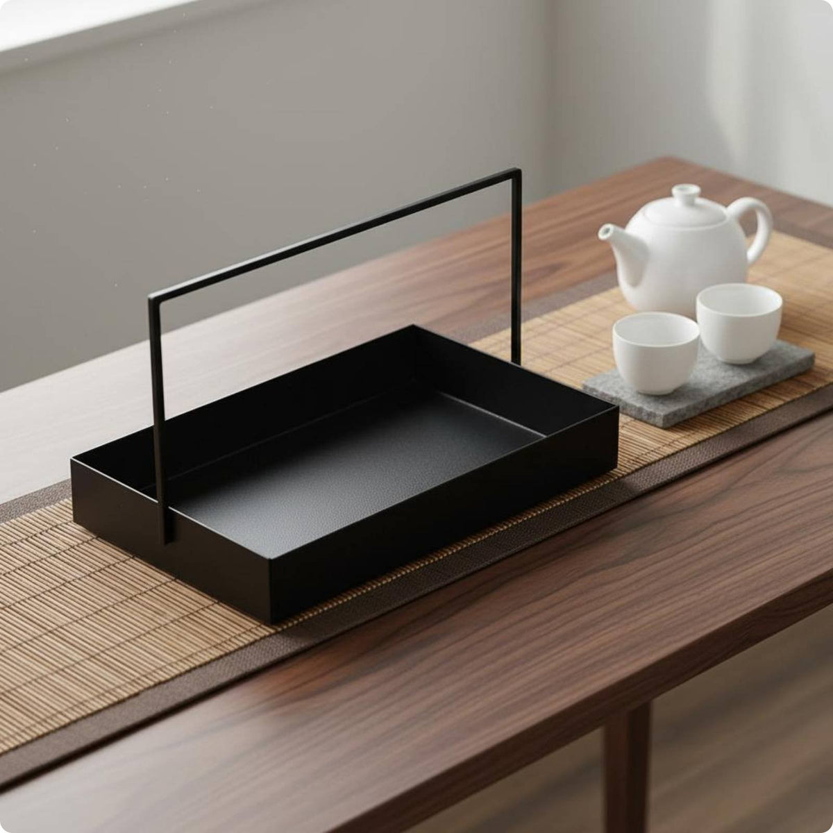 Iron Tea Tray Multi-Purpose Black Metal Tray Decorative Display for Showroom
