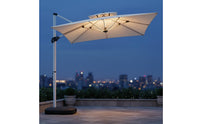 Protection Cantilever Umbrella with Lights Adjustable Tilt Solar Lighted Outdoor Umbrella Waterproof Heavy Duty Garden Sunshade 360° Rotation for Restaurant Owners, Market Stall, Backyard, Poolside, Deck