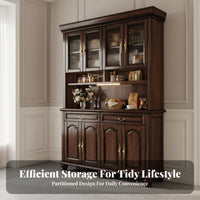 Walnut Dining Hutch Large Capacity Solid Wood Buffet with Hutch Multifunctional Classic Kitchen Storage Cabinet for Families, Living Room, Home Office