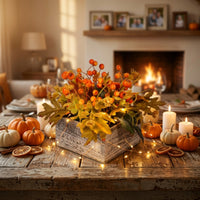 Flower Centerpiece with Wooden Box Faux Artificial Flower Centerpiece Decorative Table Decoration for Thanksgiving