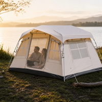 3-4 Person TC Polycotton Cabin Tent for Camping, Portable Waterproof Family Tent