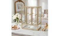 Gold-Toned Jewelry Organizer with Hanging Rods 3-Compartment Jewelry Organizer with Drawers Decorative Transparent for Dresser
