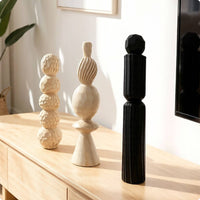 3 Pieces Geometric Resin Sculpture Elegant Wood Look Sculpture Set Easy to Clean Modern Tabletop Figurine Set for Bookshelf