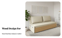 Extendable Wooden Sofa Bed Space-Saving Fold-Expandable Loveseat Bed Natural Wood Appearance Foldable for Guests, Adults