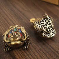Hollow Brass Toad Figurine Jewel Inlaid Three-Legged Wealth Frog for Living Room