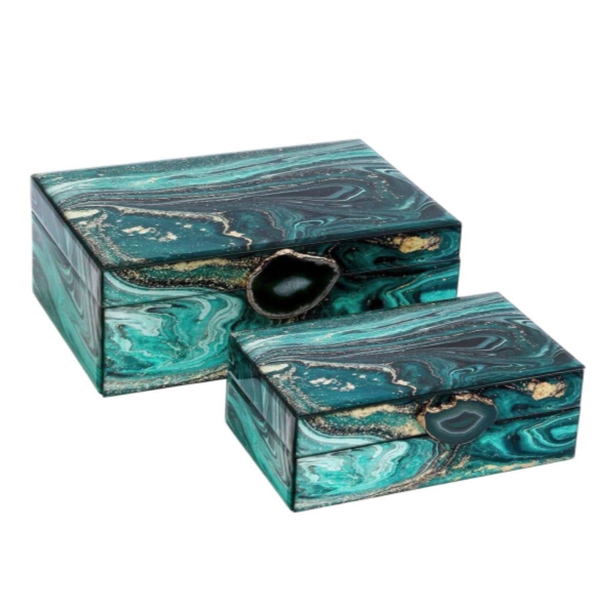 2 Pieces Jewelry Box with Hinged Lid Glossy Marbled Jewelry Box Decorative Storage for Gift