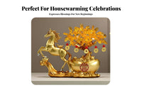 Lucky Wealth Horse Feng Shui Decor, Golden Money Tree, Office, Housewarming, Grand Opening Gift