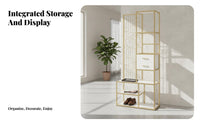 Gold Finish Freestanding Openwork Screen Modern Design Room Divider Multi-Functional Space Partition Multifunctional for Apartment Dwellers, Office Workers, Business Owners, Entryway, Bedroom
