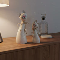 2 Pieces Wooden Feline Figurine Set Minimalist Design for Living Room, Bookshelf