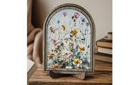 Wood Frame Plaque with Floral Print Freestanding Arched Table Decor Watercolor Tabletop Sign for Shelf, Mantel, Desk