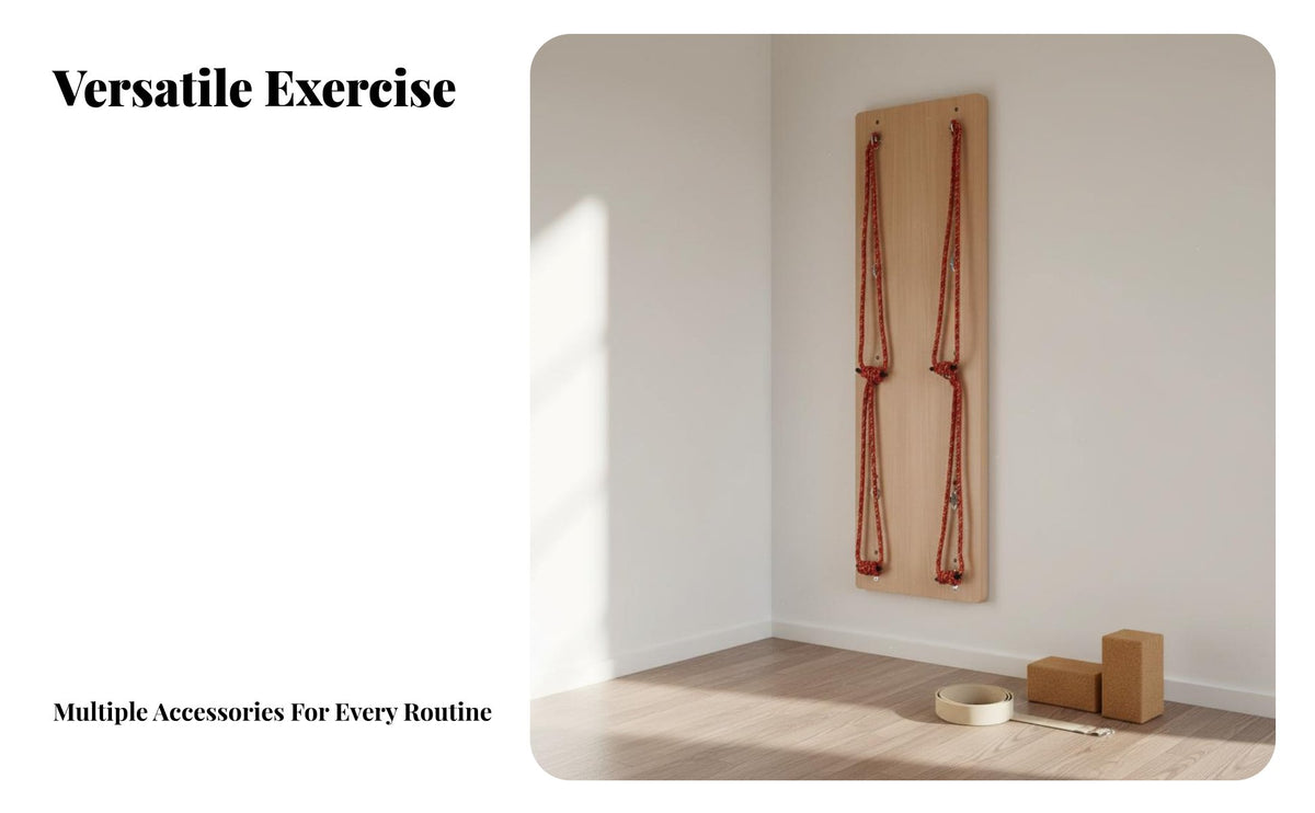 Padded Waist Belt Iyengar Mind-Body Practice Wall Board Anti-Slip Buckles Mind-Body Practice Rope Wall System Stainless Steel Hardware Exercise Equipment Solid Plywood Construction for Physical Rehabilitation Patients