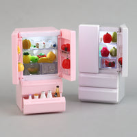 Miniature Double-Door Refrigerator with Light - 1:12 Scale Dollhouse Kitchen Model