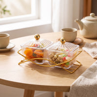 Ribbed Snack Bowl with Rack Lidded Snack Tray with Removable Bowls Compact Condiment Server with Lids Sturdy for Party
