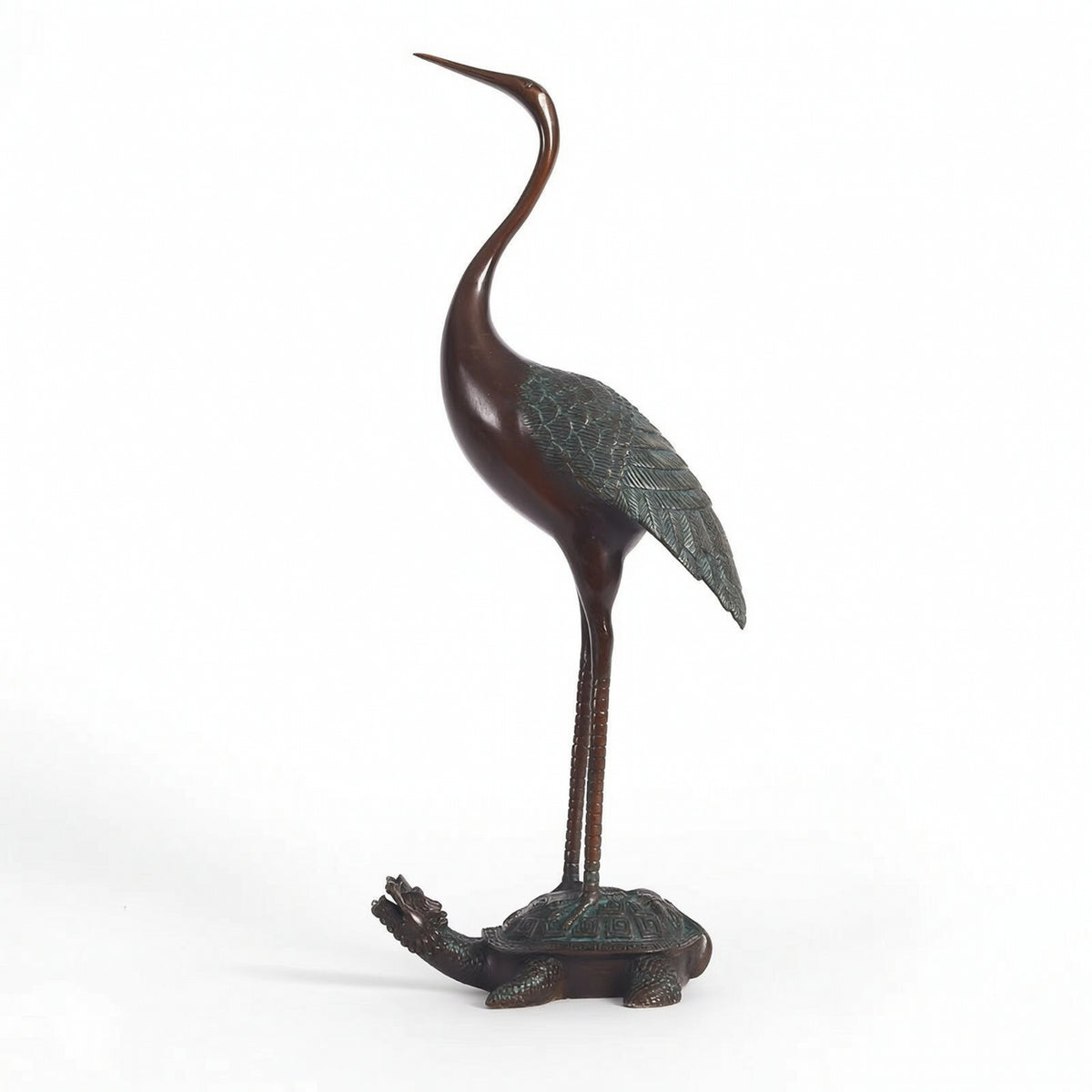 Crane Statue with Turtle Support Decorative Crane Sculpture on the Turtle Artistic Decor for Adults, Study, Living Room, Office