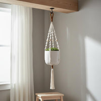 Handmade Hanging Planter Basket Decorative Macrame Plant Hanger Space Saving Beaded Flower Pot Hanger Vintage-Inspired for Home Decorators, Indoor, Living Room, Balcony, Patio