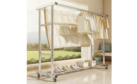 Stainless Steel Clothes Drying Rack with Shelf Rust-Resistant Double Rod Clothes Rack Sturdy Furniture Mobile for Balcony, Outdoor