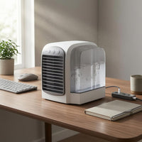USB Mini Air Chiller Desktop Bladeless Air White Cooling Unit and Gray Humidifying Fan for Office