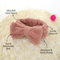 Coral Fleece Bow Headband for Washing Face, Makeup and Sports Head Band, Cute Design Hair Accessory for Ladies Skincare Routine