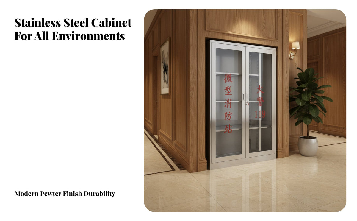 Heavy Duty Stainless Steel Fire Equipment Cabinet Lockable Emergency Gear Display Cabinet Adjustable Shelves Fire Fire Containment Unit Storage Box for Safety Officers, Construction Site Managers, Business Owners, Factories, Warehouses, Office Buildings
