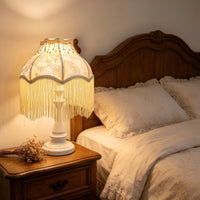 Table Lamp with Textile Shade Decorative Bedside Table Lamp Floral Warm for Bedroom, Reading Corner